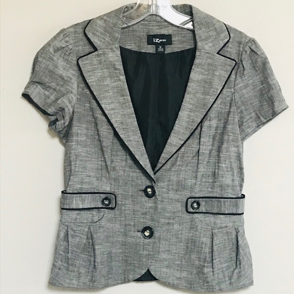 IZ BYER GREY SUIT COAT W BLACK PIPING Blazer - Picture 1 of 9